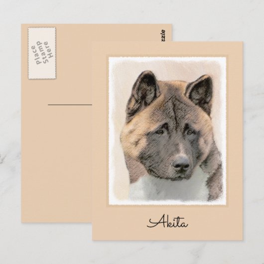 Akita Painting - Cute Original Dog Art Briefkaart (Voorkant / Achterkant)