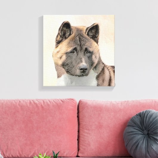 Akita Painting - Cute Original Dog Art Canvas Afdruk (Insitu (Woonkamer))
