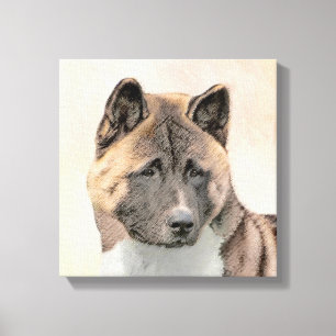 Akita Painting - Cute Original Dog Art Canvas Afdruk