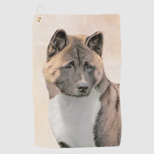 Akita Painting - Cute Original Dog Art Golfhanddoek (Voorkant)