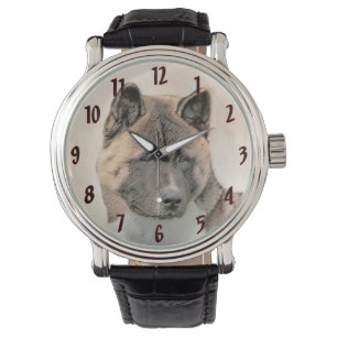 Akita Painting - Cute Original Dog Art Horloge