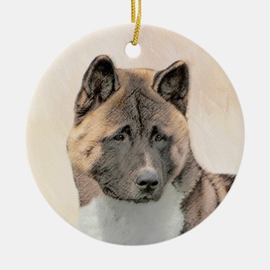 Akita Painting - Cute Original Dog Art Keramisch Ornament (Voorkant)