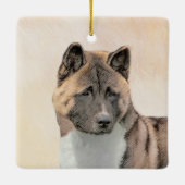 Akita Painting - Cute Original Dog Art Keramisch Ornament (Achterkant)