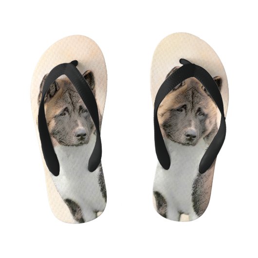 Akita Painting - Cute Original Dog Art Kinder Teenslippers (Voetbed)