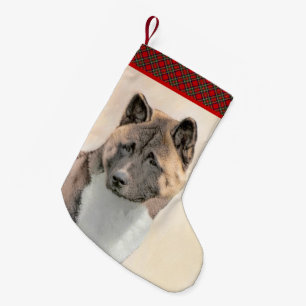 Akita Painting - Cute Original Dog Art Kleine Kerstsok