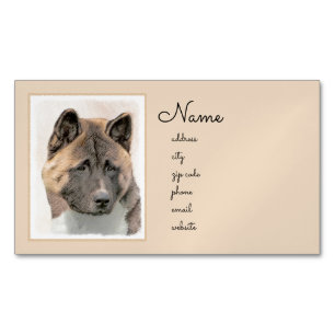 Akita Painting - Cute Original Dog Art Magnetisch Visitekaartje