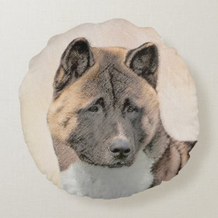 Akita Painting - Cute Original Dog Art Rond Kussen