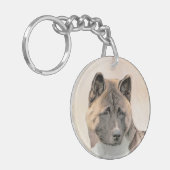 Akita Painting - Cute Original Dog Art Sleutelhanger (Voorkant Links)