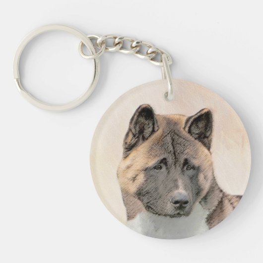 Akita Painting - Cute Original Dog Art Sleutelhanger (Voorkant)