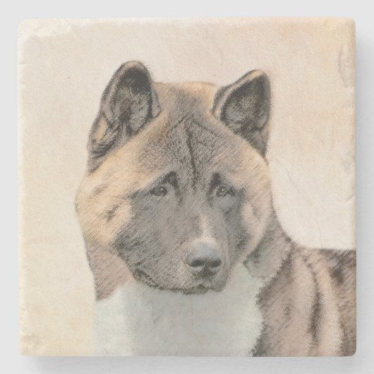 Akita Painting - Cute Original Dog Art Stenen Onderzetter (Voorkant)