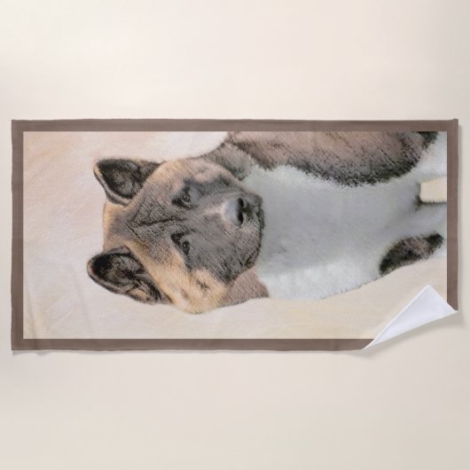Akita Painting - Cute Original Dog Art Strandlaken (Voorkant)