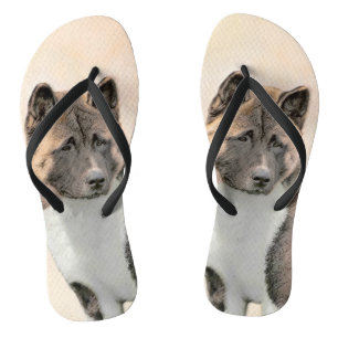 Akita Painting - Cute Original Dog Art Teenslippers