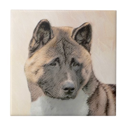 Akita Painting - Cute Original Dog Art Tegeltje (Voorkant)