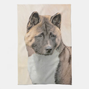 Akita Painting - Cute Original Dog Art Theedoek