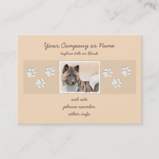 Akita Painting - Cute Original Dog Art Visitekaartje (Voorkant)