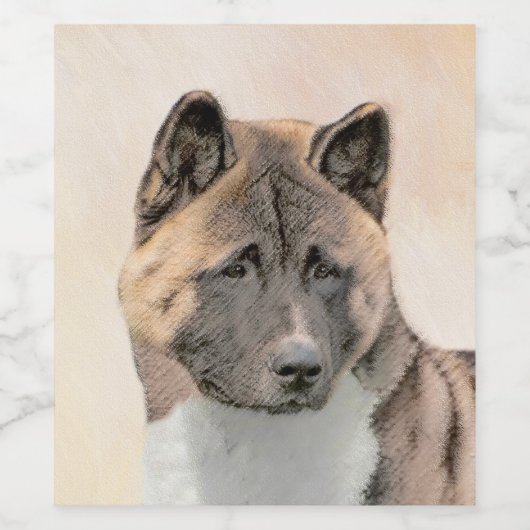Akita Painting - Cute Original Dog Art Wijn Etiket (Enkel label)
