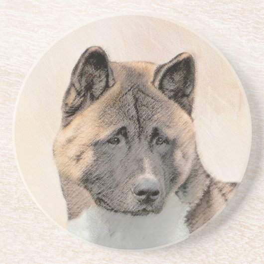 Akita Painting - Cute Original Dog Art Zandsteen Onderzetter (Voorkant)