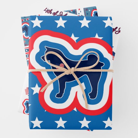 Akita Patriotic Red White en Blue 4 juli Inpakpapier Vel (In situ)