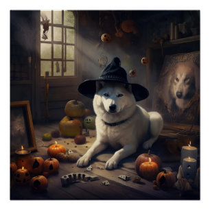 Akita Pompoenen Halloween Griezelen Perfect Poster