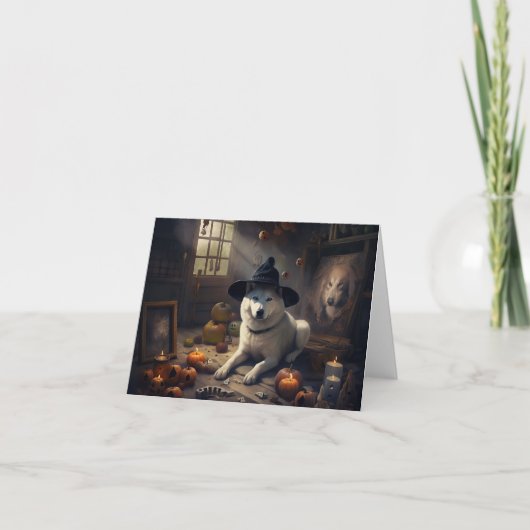Akita Pumpkins Halloween Scary Kaart (Voorkant)