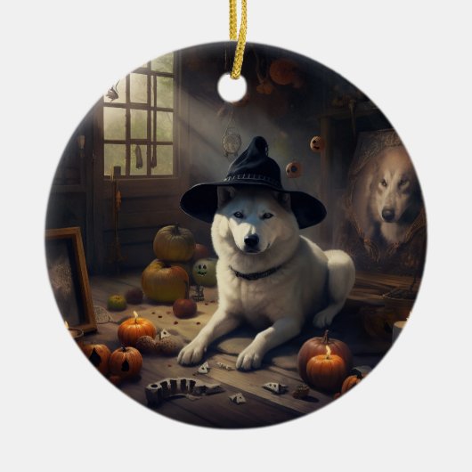 Akita Pumpkins Halloween Scary Keramisch Ornament (Voorkant)