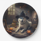Akita Pumpkins Halloween Scary Papieren Bordje (Voorkant)