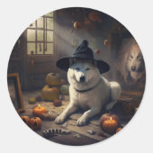 Akita Pumpkins Halloween Scary Ronde Sticker (Voorkant)