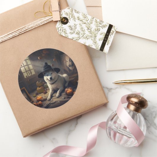 Akita Pumpkins Halloween Scary Ronde Sticker (Geschenken)