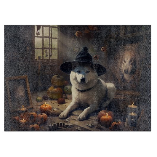 Akita Pumpkins Halloween Scary Snijplank (Voorkant)