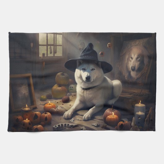Akita Pumpkins Halloween Scary Theedoek (Horizontaal)