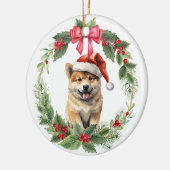 Akita Puppy Dog Red Bow Holly Krans Keramisch Ornament (Links)