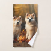 Akita Puppy Herfst Delight Pompoen Bad Handdoek (Handdoek)