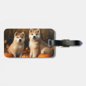 Akita Puppy Herfst Delight Pompoen Bagagelabel (Achterkant horizontaal)