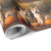 Akita Puppy Herfst Delight Pompoen Cadeaupapier (Rol Hoek)