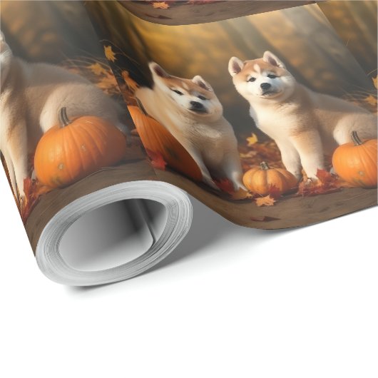 Akita Puppy Herfst Delight Pompoen Cadeaupapier (Rol Hoek)