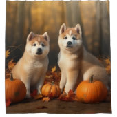Akita Puppy Herfst Delight Pompoen Douchegordijn (Voorkant)