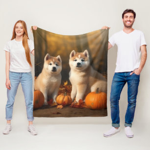 Akita Puppy Herfst Delight Pompoen Fleece Deken