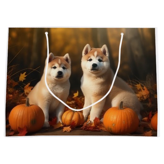 Akita Puppy Herfst Delight Pompoen Groot Cadeauzakje (Voorkant)