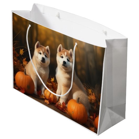 Akita Puppy Herfst Delight Pompoen Groot Cadeauzakje (Achterkant Gekanteld)