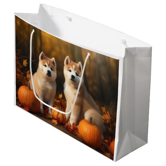 Akita Puppy Herfst Delight Pompoen Groot Cadeauzakje (Voorkant Gekanteld)
