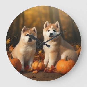 Akita Puppy Herfst Delight Pompoen Grote Klok