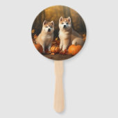 Akita Puppy Herfst Delight Pompoen Handwaaier (Achterkant)