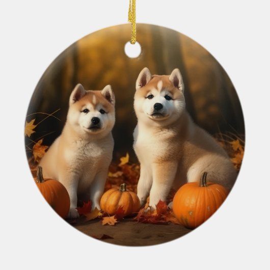 Akita Puppy Herfst Delight Pompoen Keramisch Ornament (Achterkant)