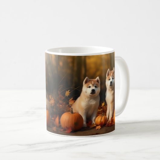 Akita Puppy Herfst Delight Pompoen Koffiemok (Voorkant rechts)