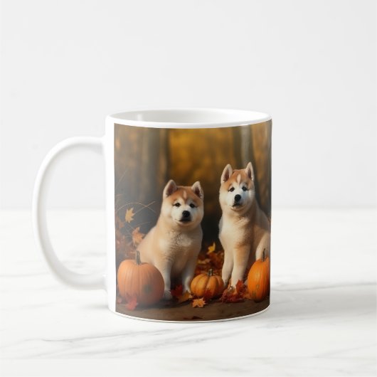 Akita Puppy Herfst Delight Pompoen Koffiemok (Links)
