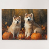 Akita Puppy Herfst Delight Pompoen Legpuzzel (Horizontaal)