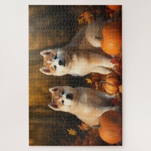 Akita Puppy Herfst Delight Pompoen Legpuzzel (Verticaal)