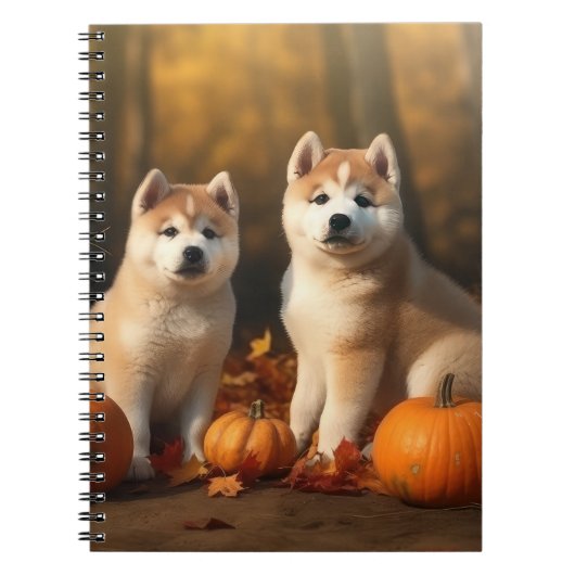 Akita Puppy Herfst Delight Pompoen Notitieboek (Voorkant)