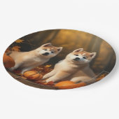 Akita Puppy Herfst Delight Pompoen Papieren Bordje (Gekanteld)