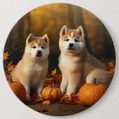 Akita Puppy Herfst Delight Pompoen Ronde Button 6,0 Cm (Voorkant)